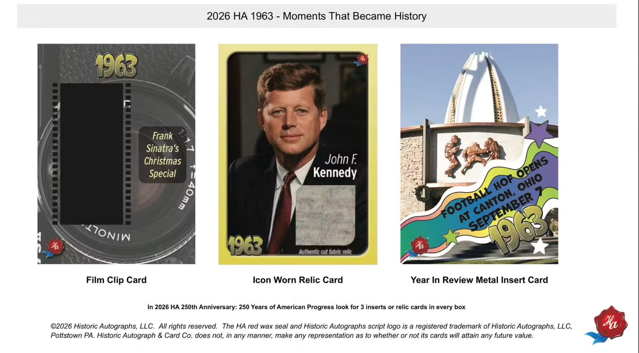 2026 Historic Autographs 1963 Moments That Became History Hobby Box