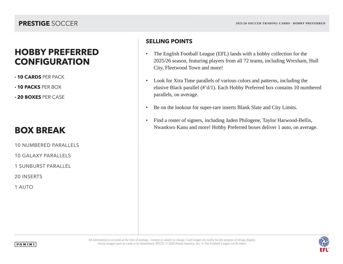 2025-26 Panini Prestige EFL Soccer Hobby Box
