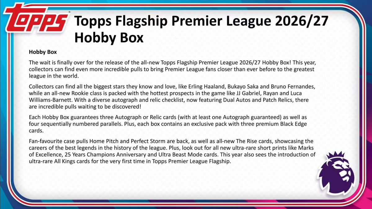 2026-27 Topps English Premier League Soccer Hobby Box