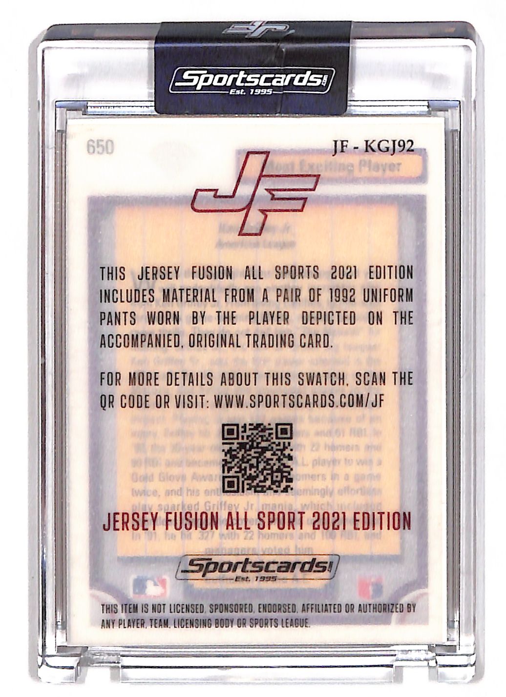 2021 Jersey Fusion All Sports Ken Griffey Jr. Patch #JF-KGJ92 Mariners