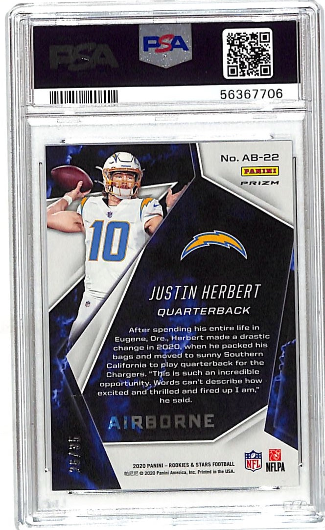 2020 Rookies & Stars Airborne Justin Herbert Purple /35 Rookie PSA 10 Chargers