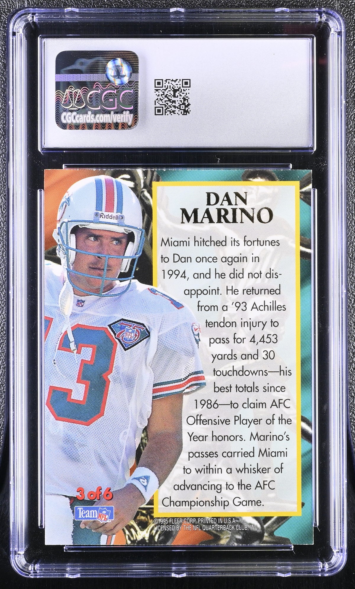 1995 Fleer Ultra Dan Marino Award Winners #3 CGC 10 Miami Dolphins