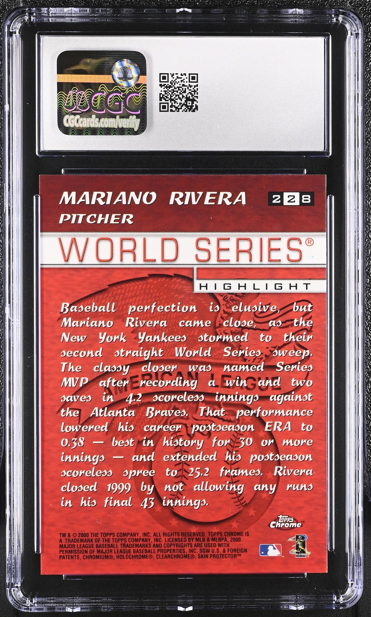 2000 Topps Chrome Mariano Rivera #228 CGC 9.5 New York Yankees