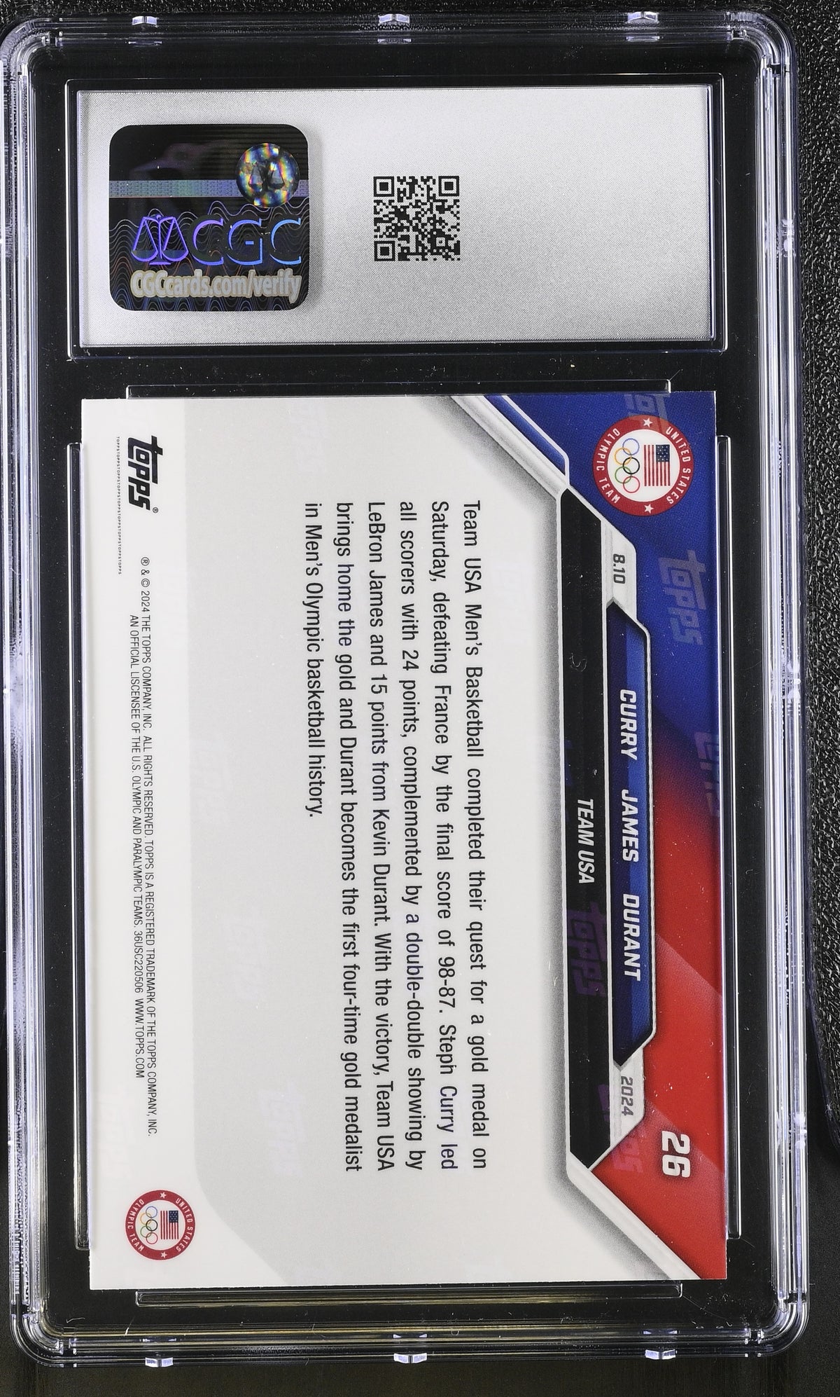 2024 Topps Now Olympic Games Kevin durant LeBron James Stephen Curry #26 CGC 9