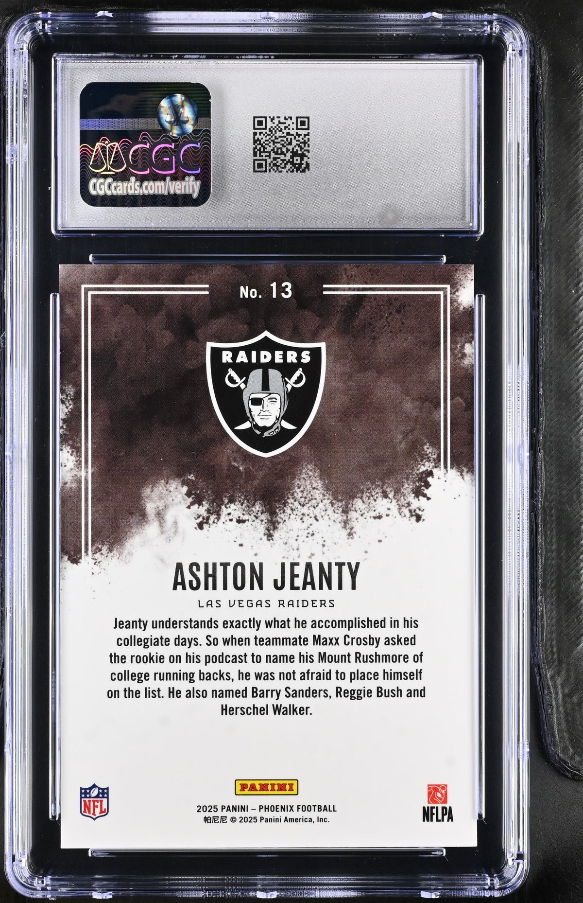 2025 Panini Phoenix Ashton Jeanty Rookie Color Blast #13 CGC 9.5 Raiders