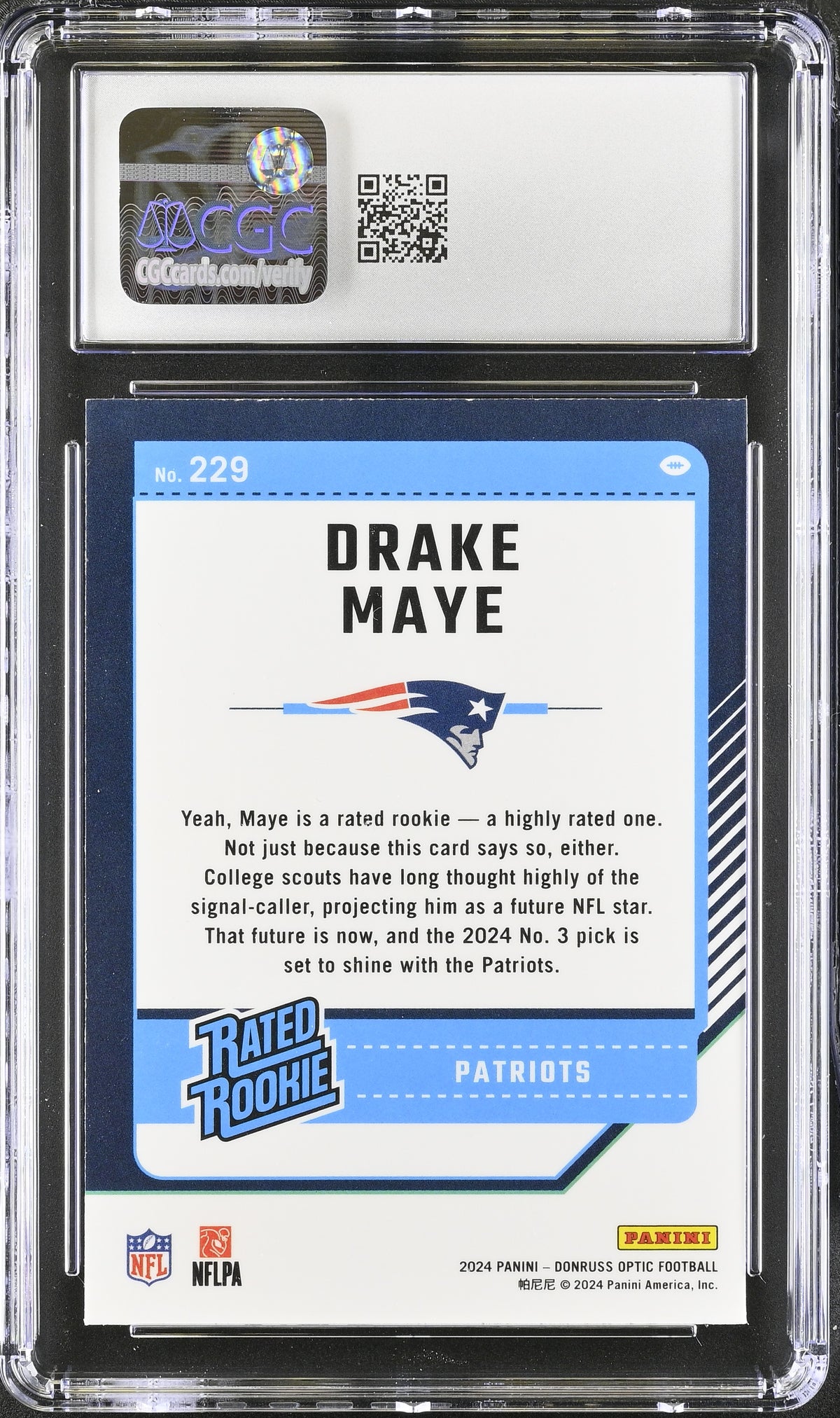 2024 Donruss Optic Drake Maye Rookie #229 CGC 9 New England Patriots