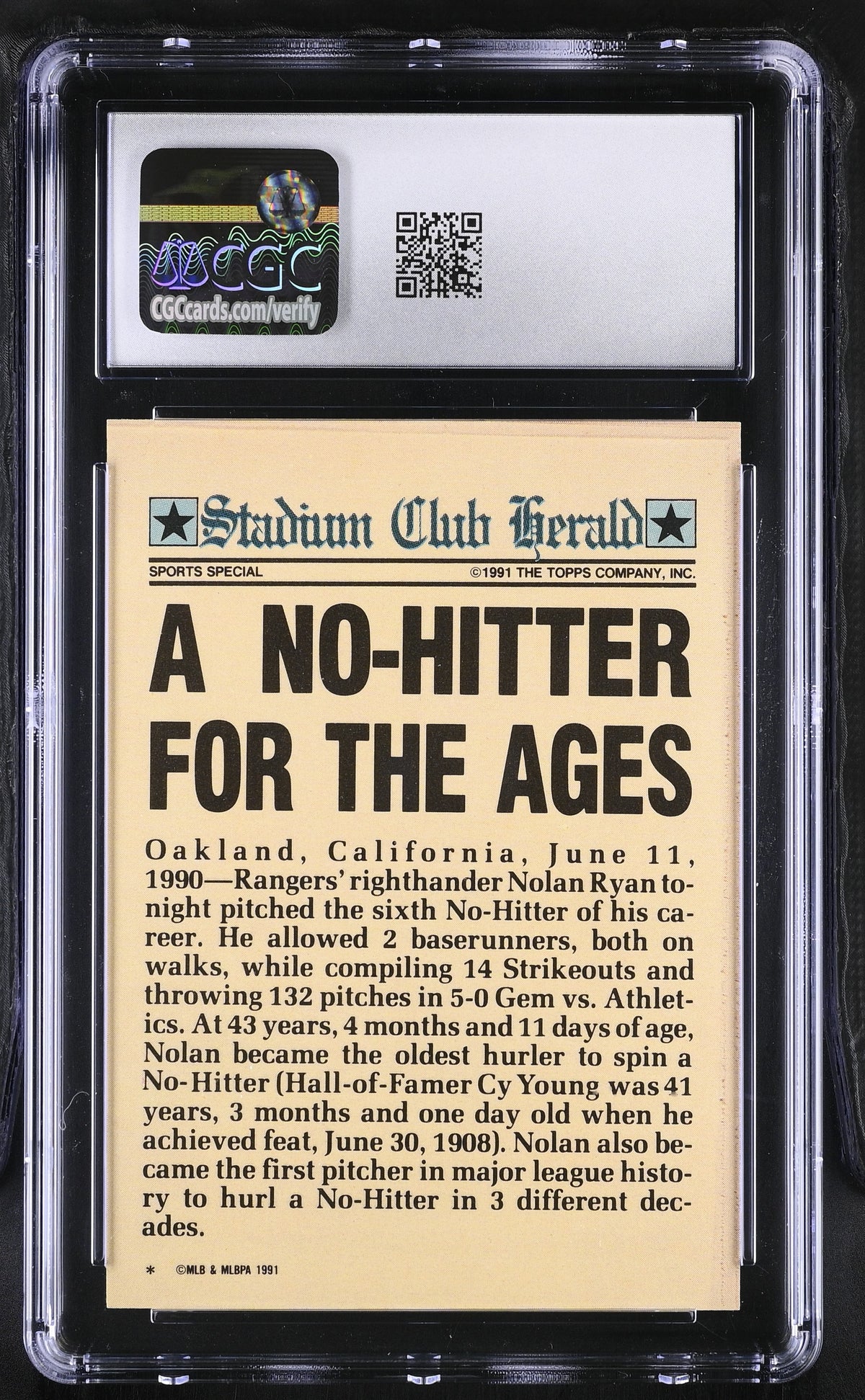 1991 Stadium Club Charter Member Nolan Ryan CGC 10 Texas Rangers