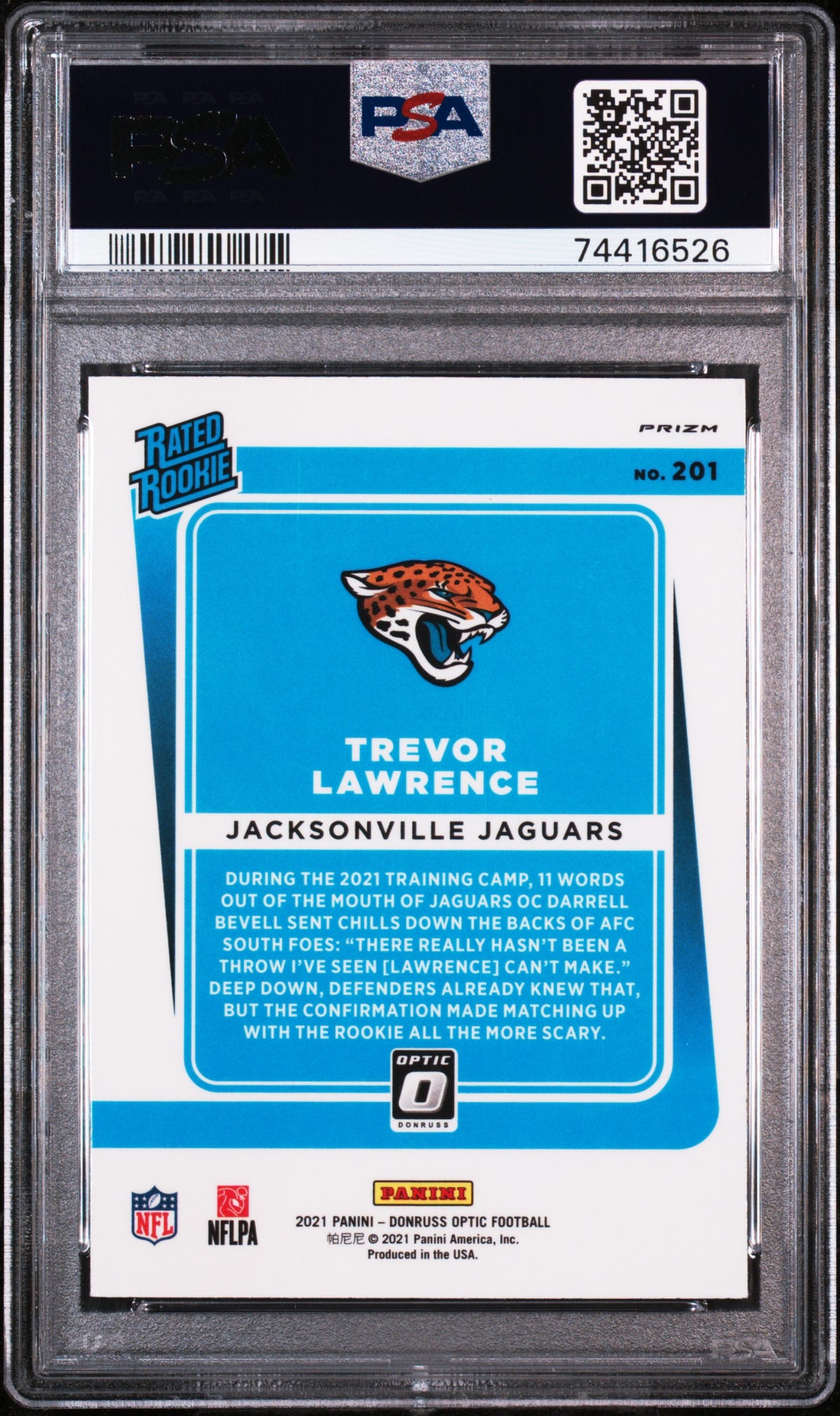 2021 Panini Donruss Optic Trevor Lawrence Blue Hyper Rookie #201 PSA 9 Jaguars