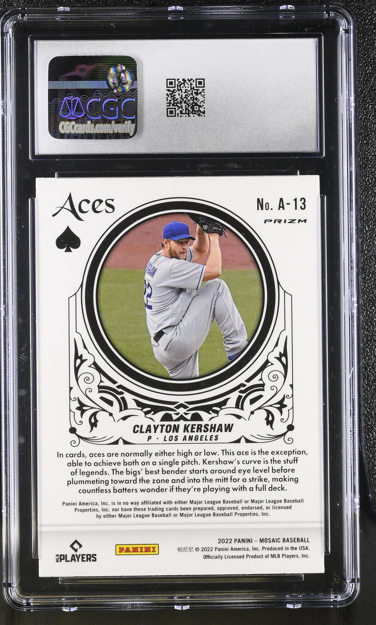 2022 Panini Mosaic Clayton Kershaw Green Aces #A-13 CGC 10 Los Angeles Dodgers