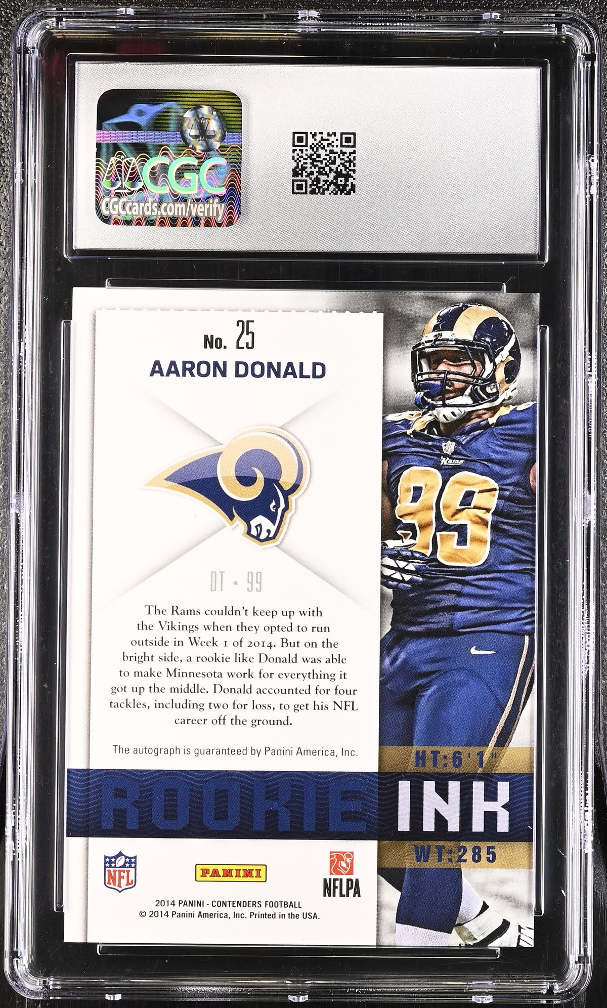 2014 Panini Contenders Aaron Donald Rookie Rookie Ink #25 CGC 8.5 St. Louis Rams