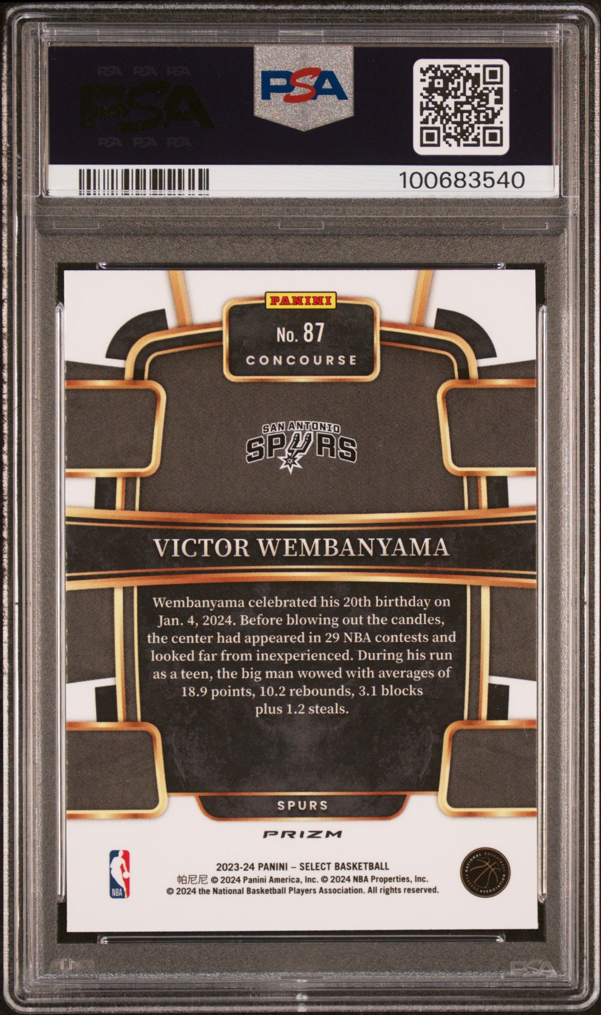 2023 Panini Select Victor Wembanyama Orange Flash Rookie #87 PSA 9 Spurs