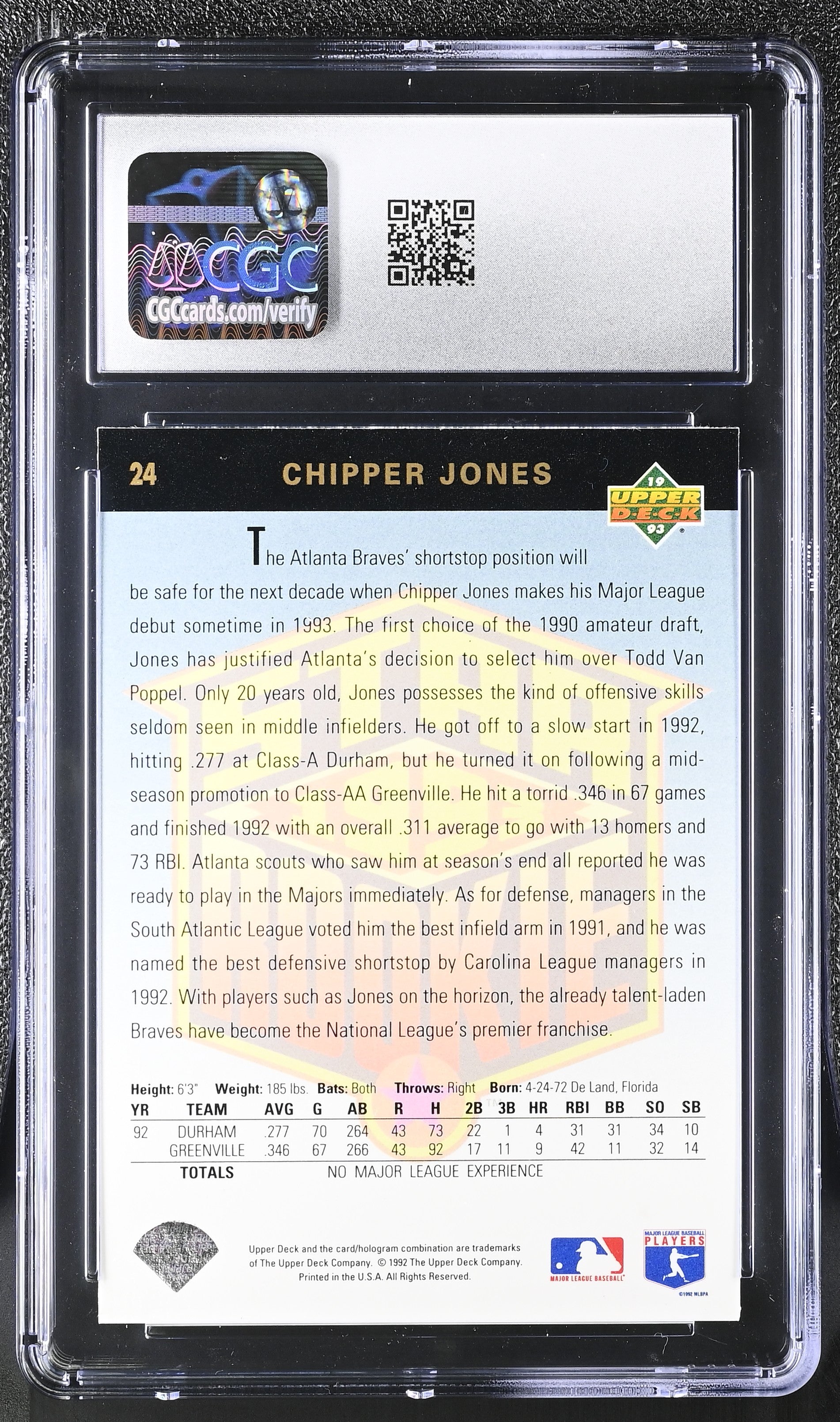 1993 Upper Deck Chipper Jones #24 CGC 9