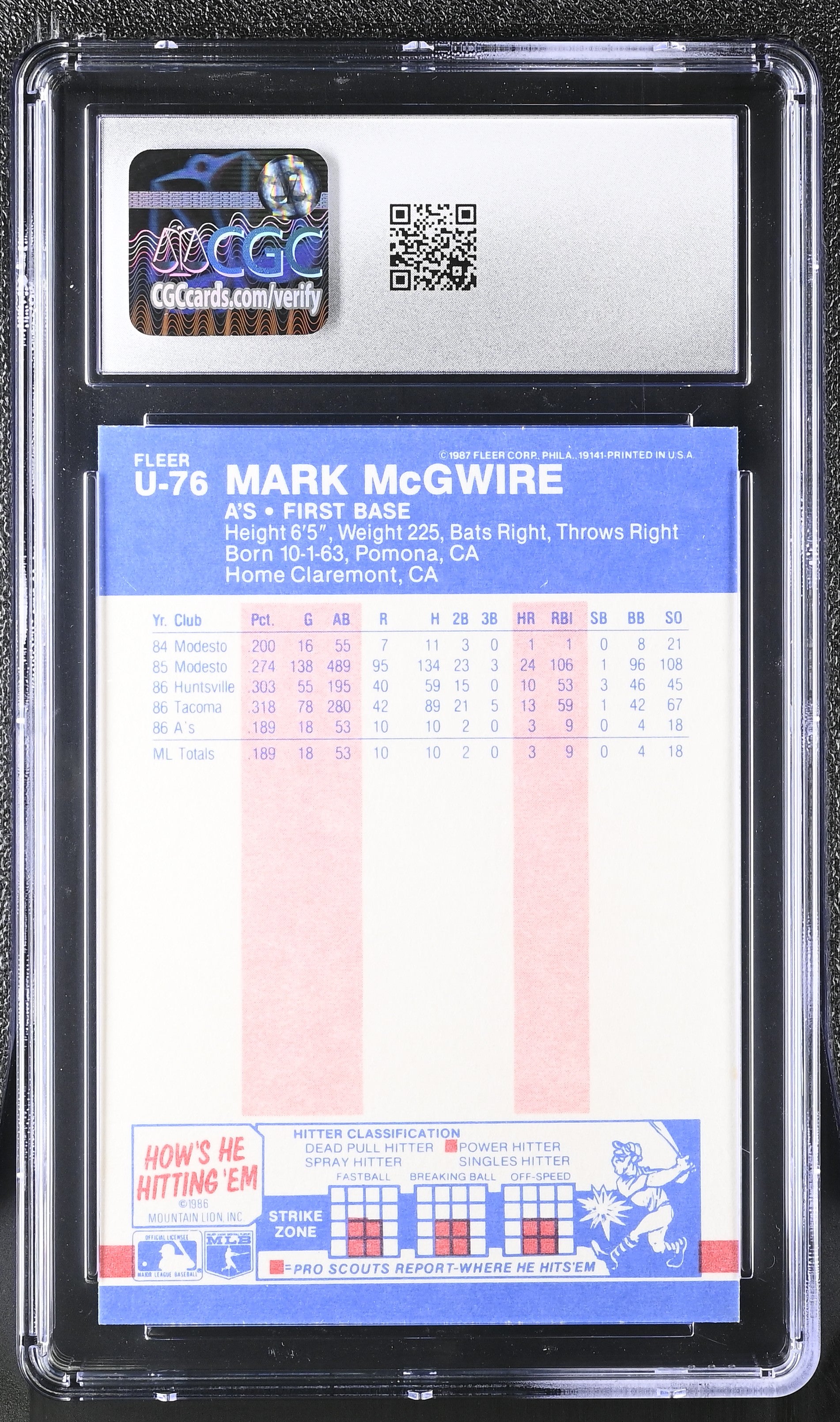 1987 Fleer Update Mark McGwire #U-76 CGC 9