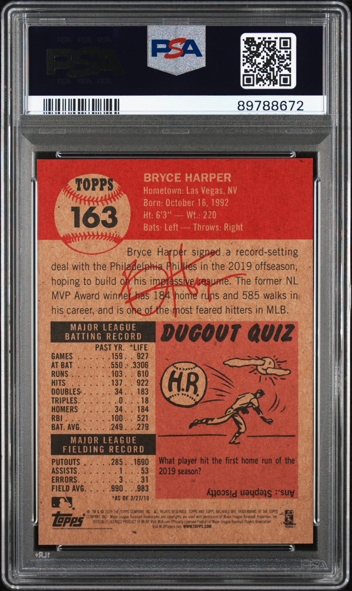2019 Topps Living Bryce Harper #163 PSA 10 Philadelphia Phillies