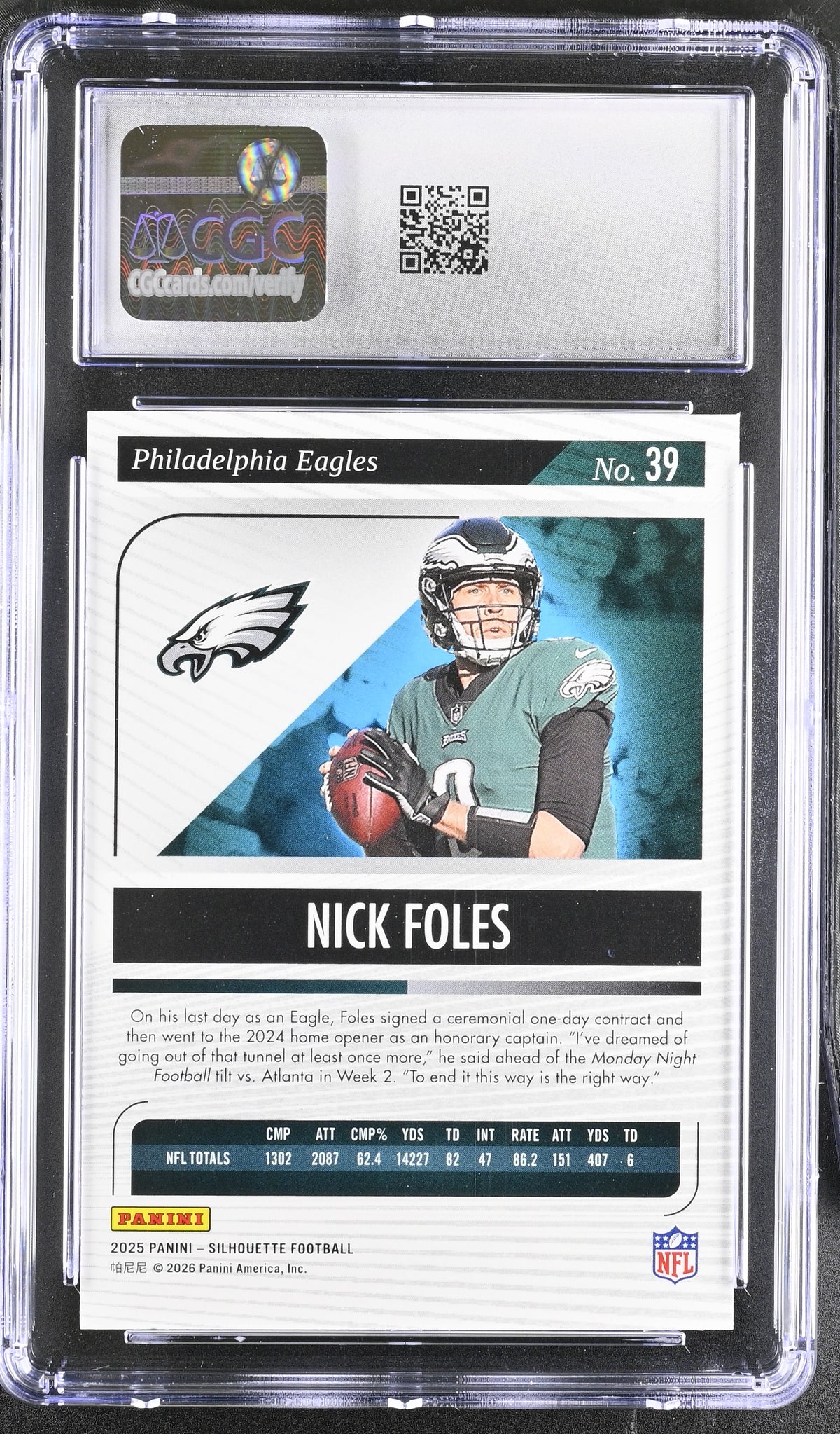 2025 Panini Silhouette Nick Foles Holo Platinum 1/1 39 CGC 9 Philadelphia Eagles