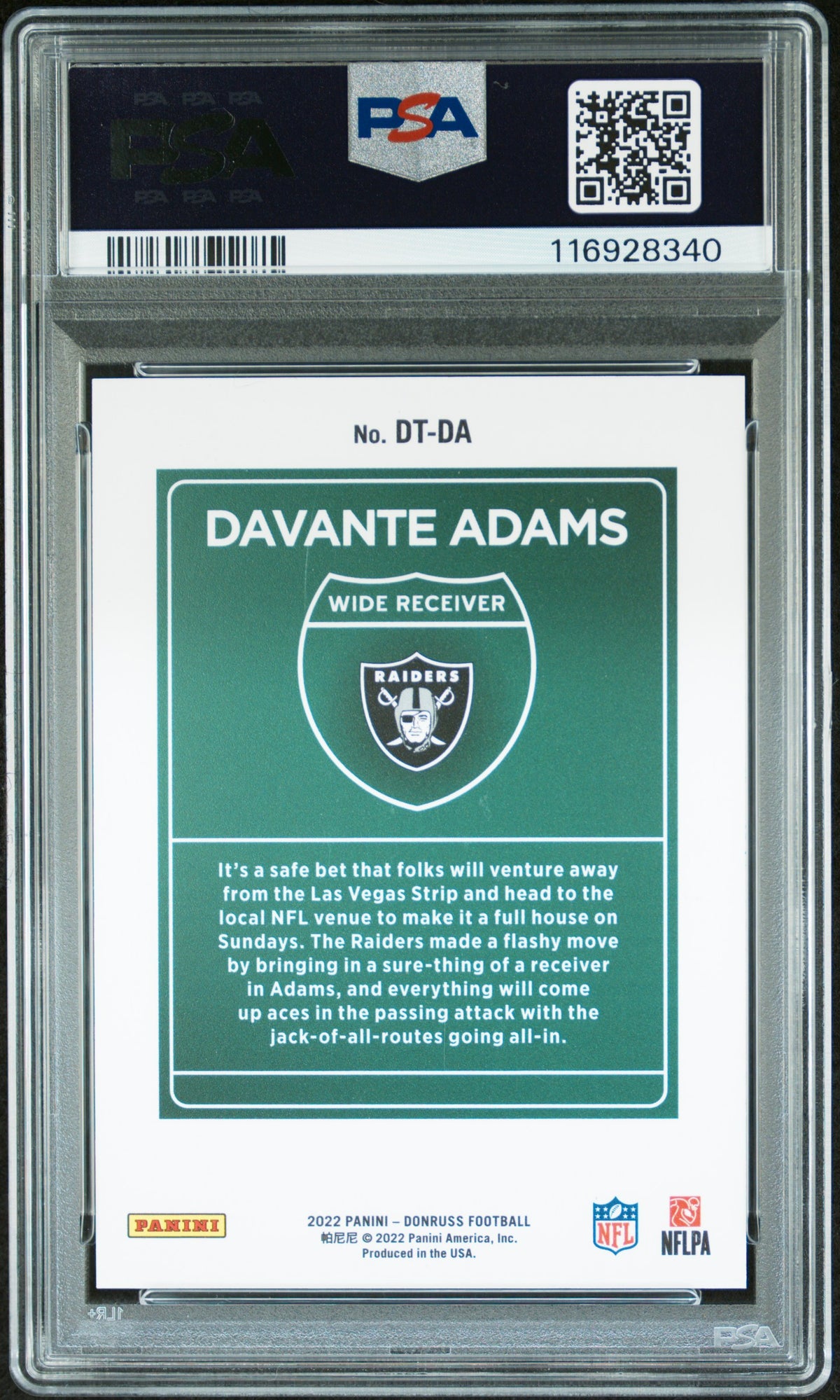 2022 Panini Donruss Downtown Davante Adams Auto #DTDA PSA Authentic Raiders