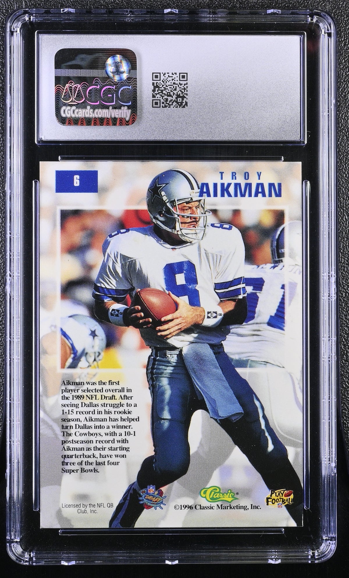 1996 Classic NFL Draft Day Troy Aikman #6 CGC 9.5 Dallas Cowboys