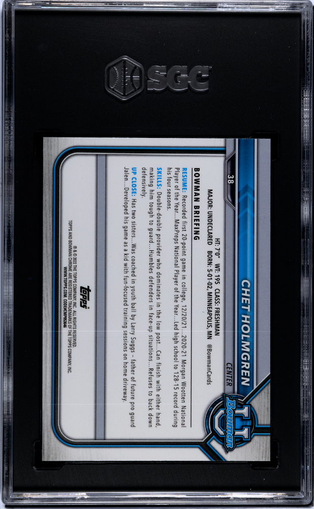2021 Bowman University Chet Holmgren #38 Chrome Pink Refractor SGC 9