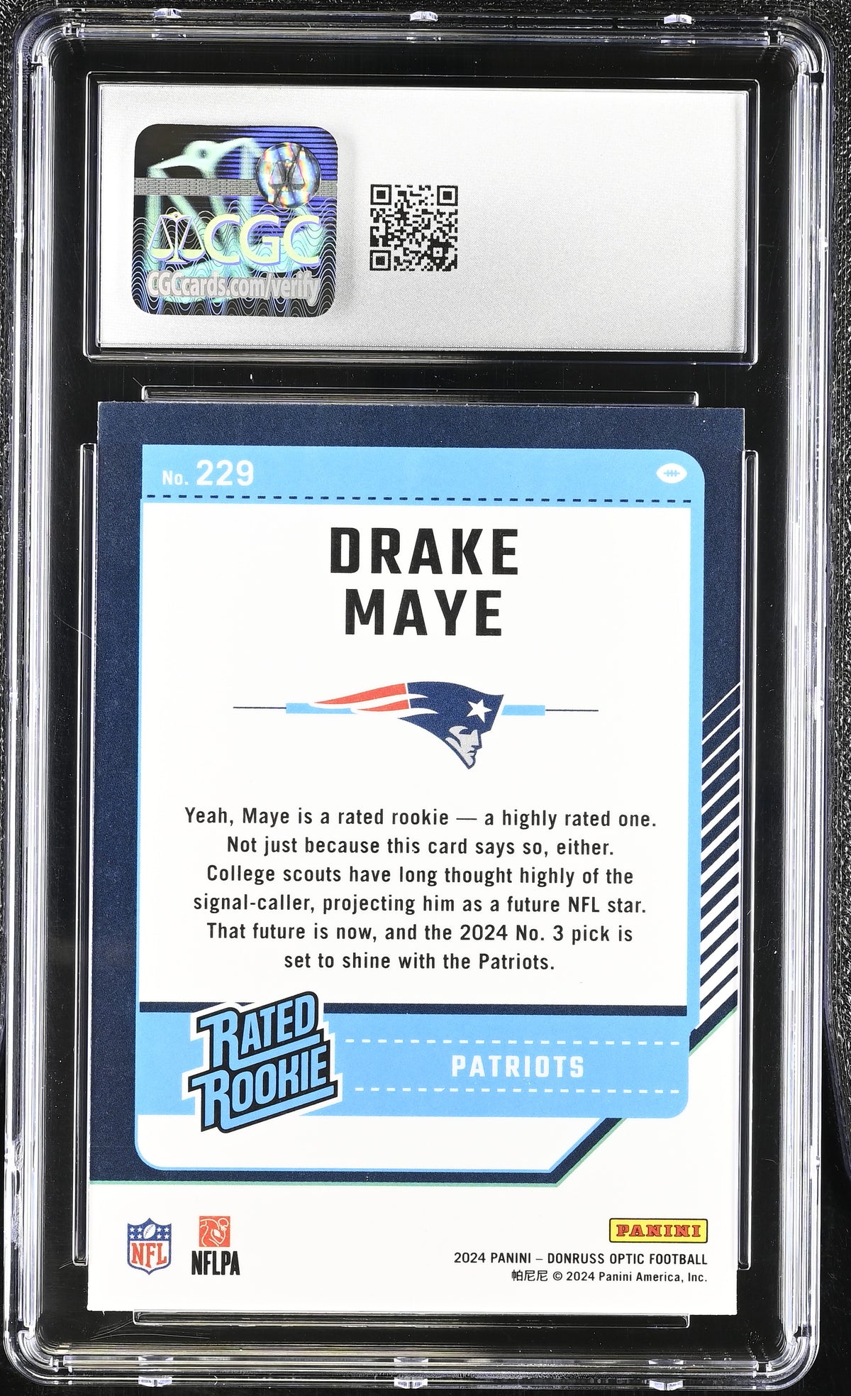 2024 Donruss Optic Drake Maye Rookie #229 CGC 10 New England Patriots