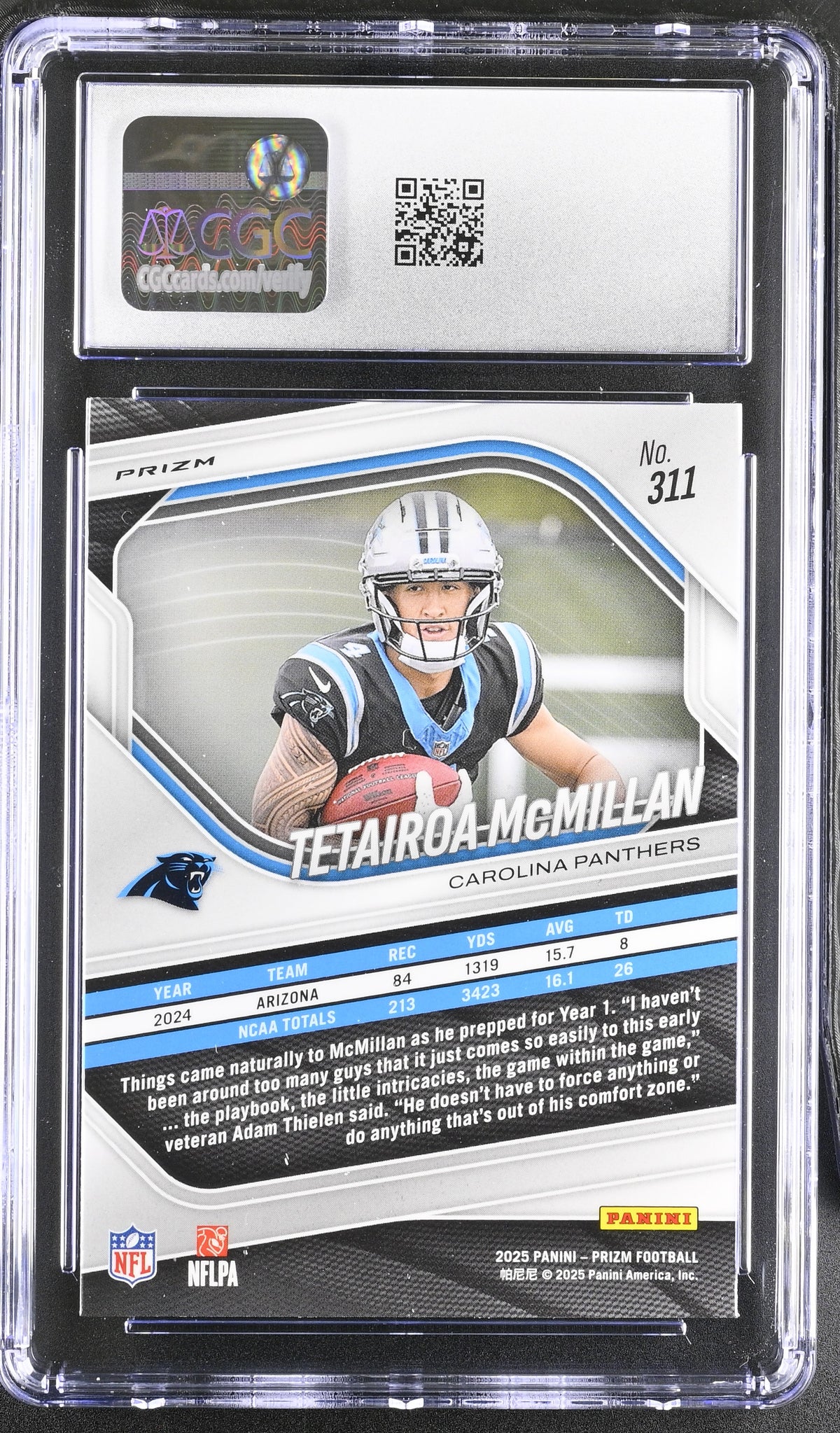 2025 Panini Prizm Tetairoa McMillan Purple Pulsar Rookie #311 CGC 10 Panthers