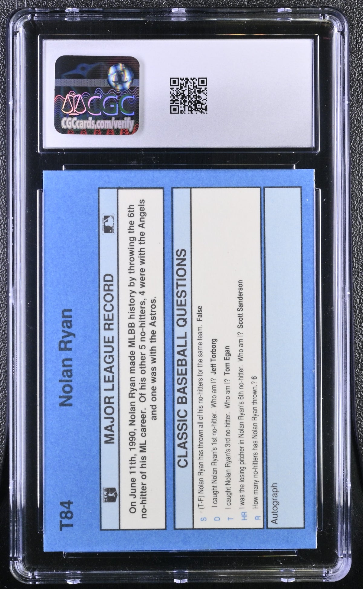 1990 Classic Yellow Travel Edition Nolan Ryan #T84 CGC 9.5 Texas Rangers