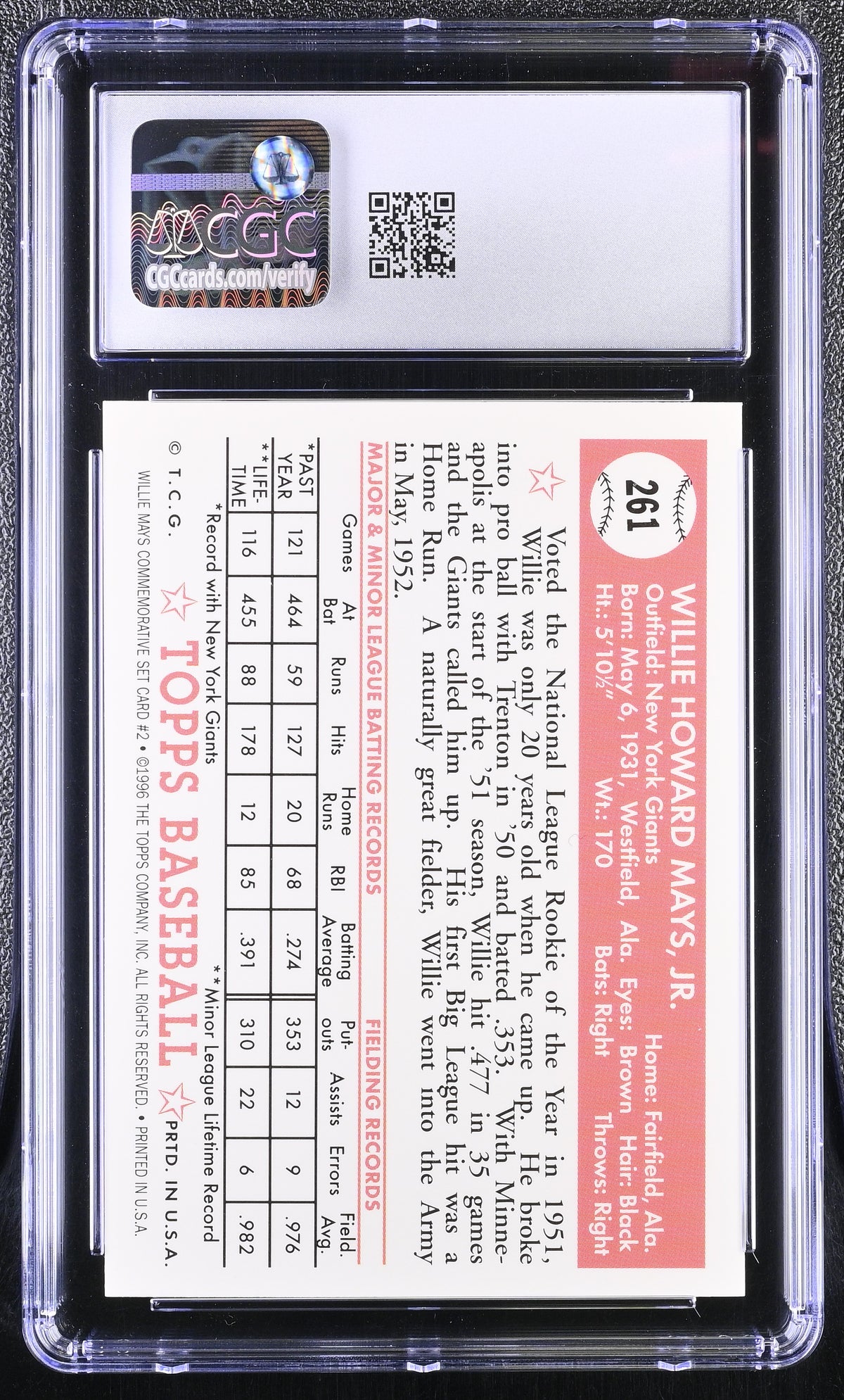 1997 Topps Willie Mays '52 Topps Reprints #2 CGC 9.5 San Francisco Giants