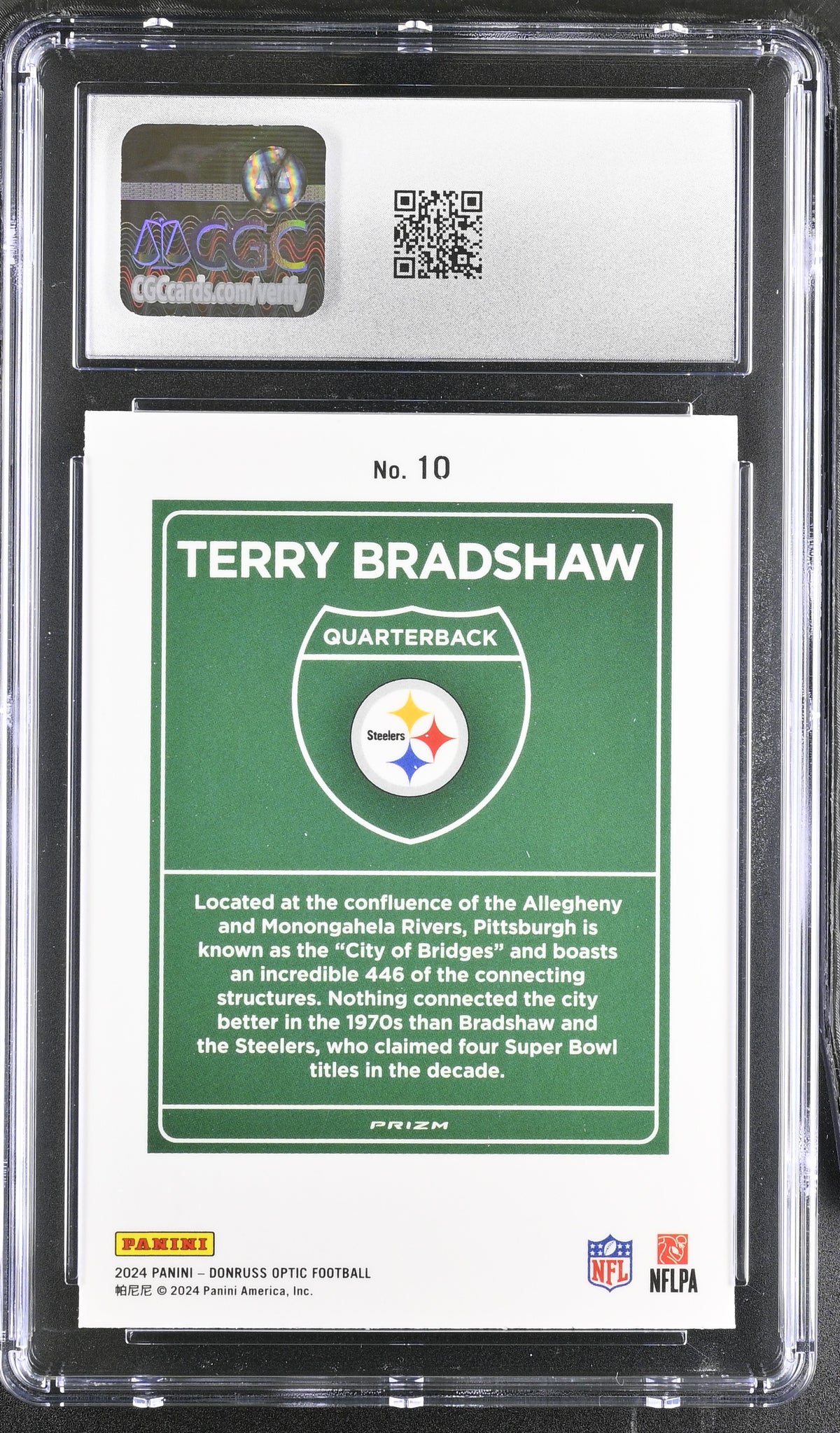 2024 Donruss Optic Terry Bradshaw Downtown #10 CGC 10 Pittsburgh Steelers