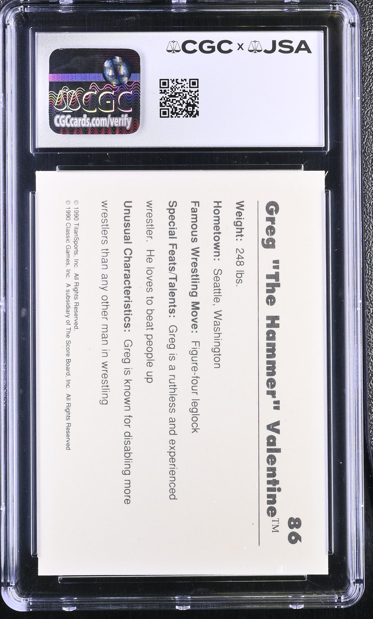 1989 Classic WWF Greg The Hammer Valentine #86 Auto Autograph CGC Authentic JSA