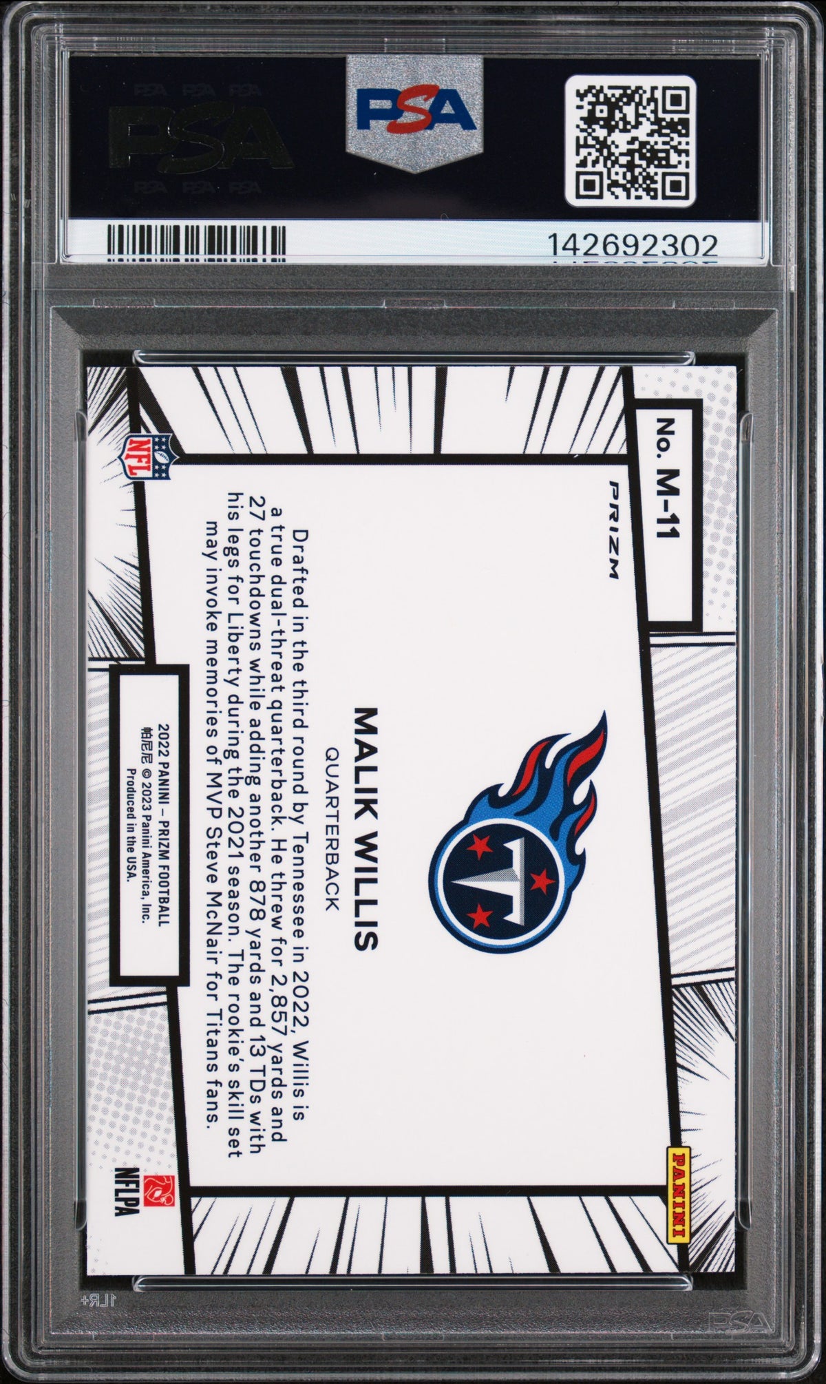 2022 Panini Prizm Manga Malik Willis Rookie #M11 PSA 9 Tennessee Titans