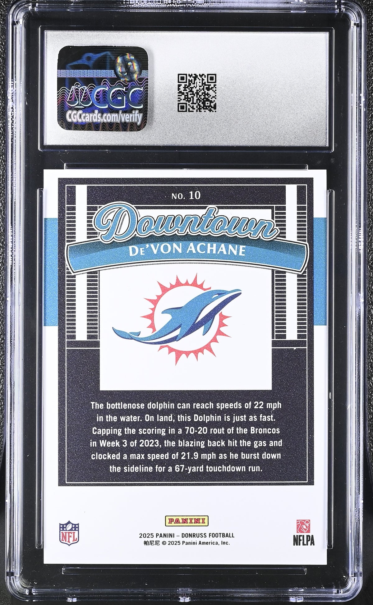 2025 Donruss De'Von Achane Downtown #10 CGC 9 Miami Dolphins