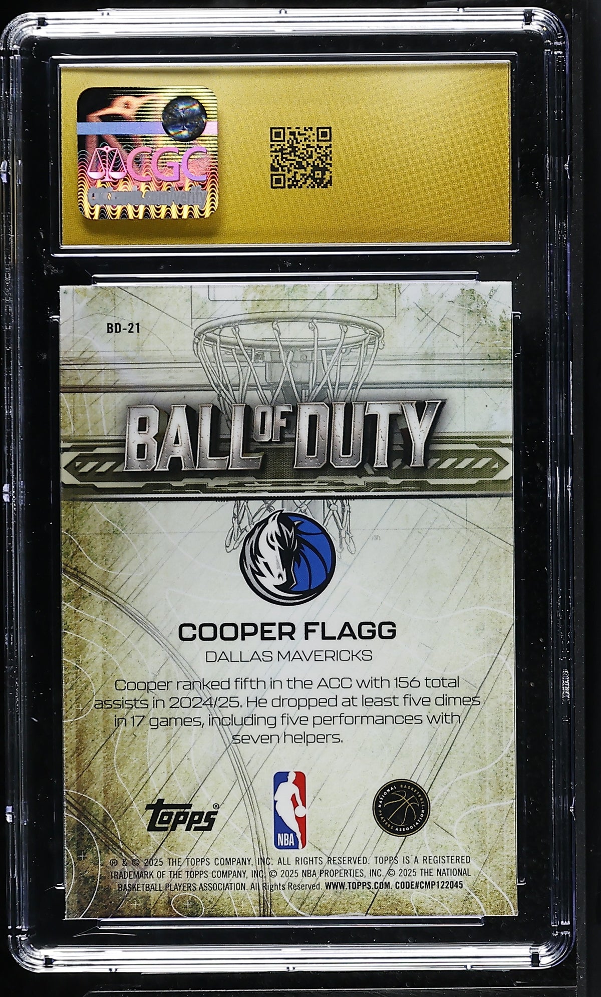 2025-26 Topps Chrome Cooper Flagg Rookie Ball of Duty CGC 10 Pristine Mavericks