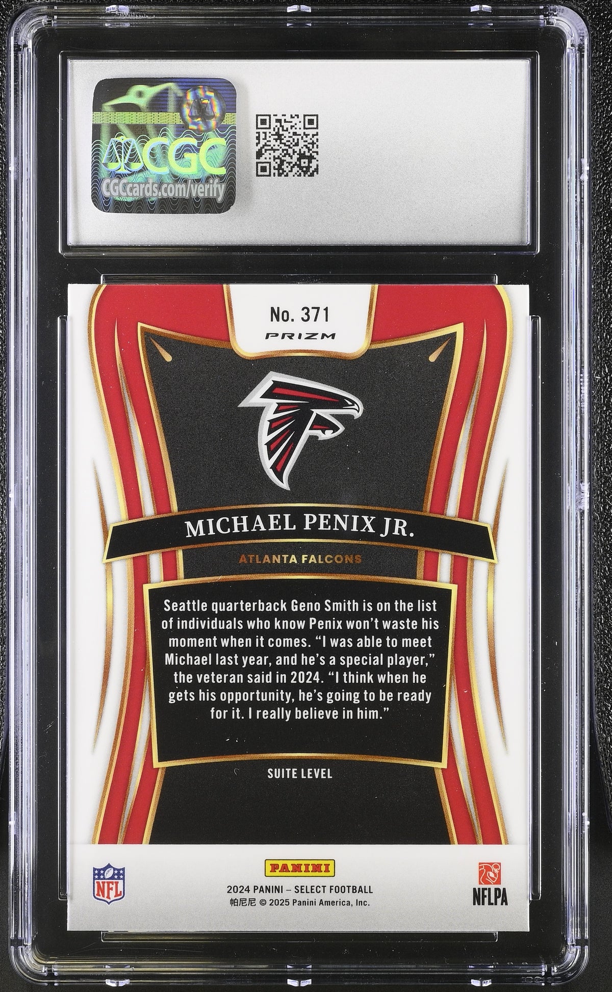 2024 Panini Select Michael Penix Jr. Silver Rookie #371 CGC 10 Atlanta Falcons