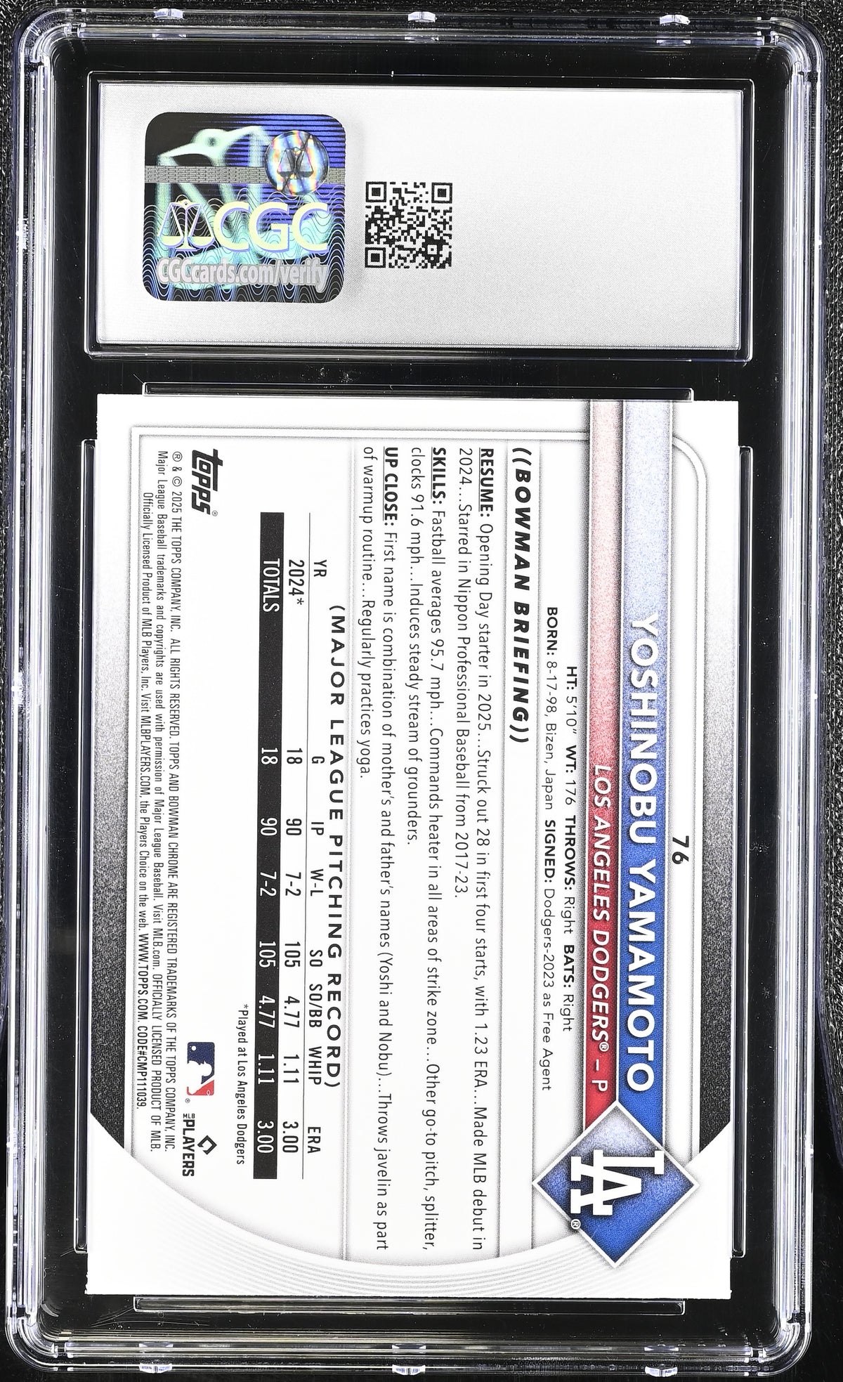 2025 Bowman Chrome Mega Box Yoshinobu Yamamoto #76 CGC 10 Los Angeles Dodgers