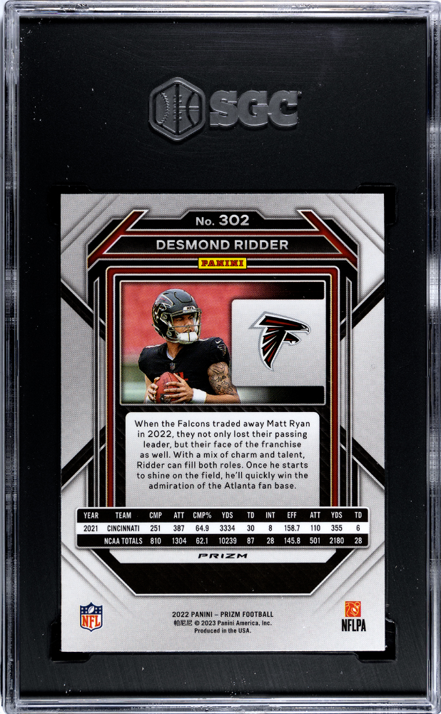 2022 Panini Prizm Desmond Ridder Red White Blue Rookie #302 SGC 10 Falcons