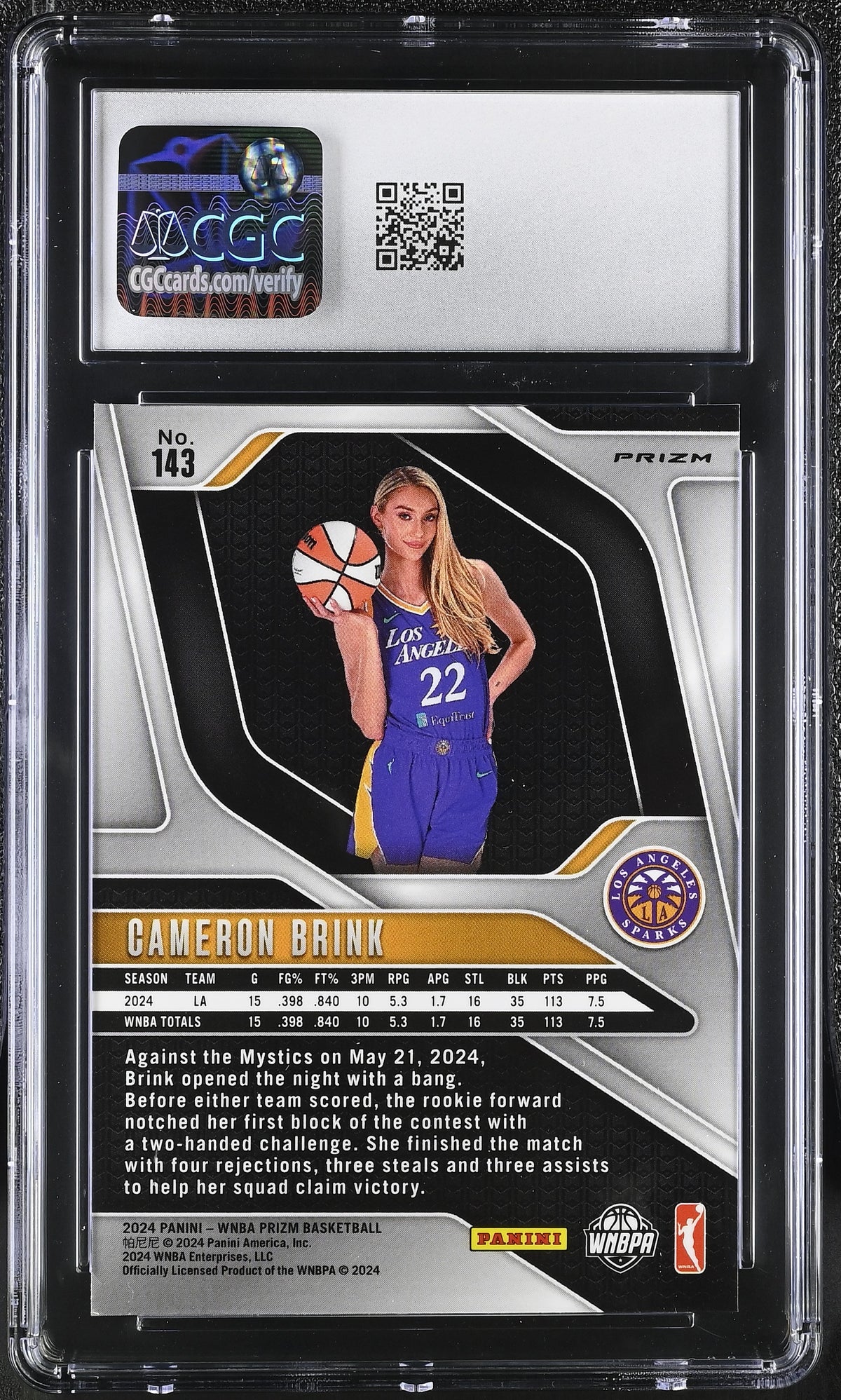 2024 Panini Prizm WNBA Cameron Brink Orange Ice Rookie #143 CGC 9 Sparks