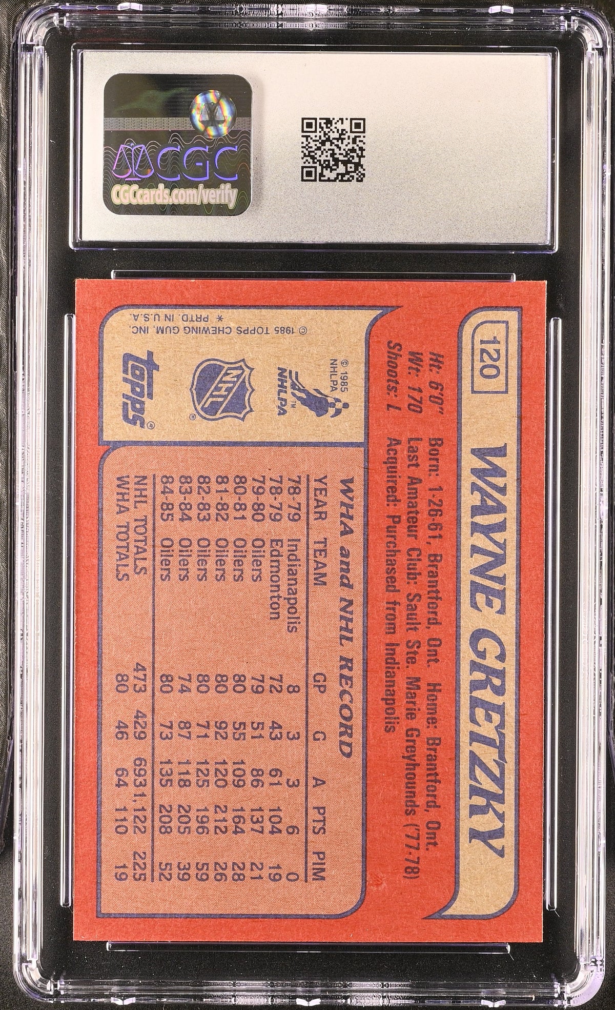 1985-86 Topps Wayne Gretzky #120 CGC 10 Edmonton Oilers