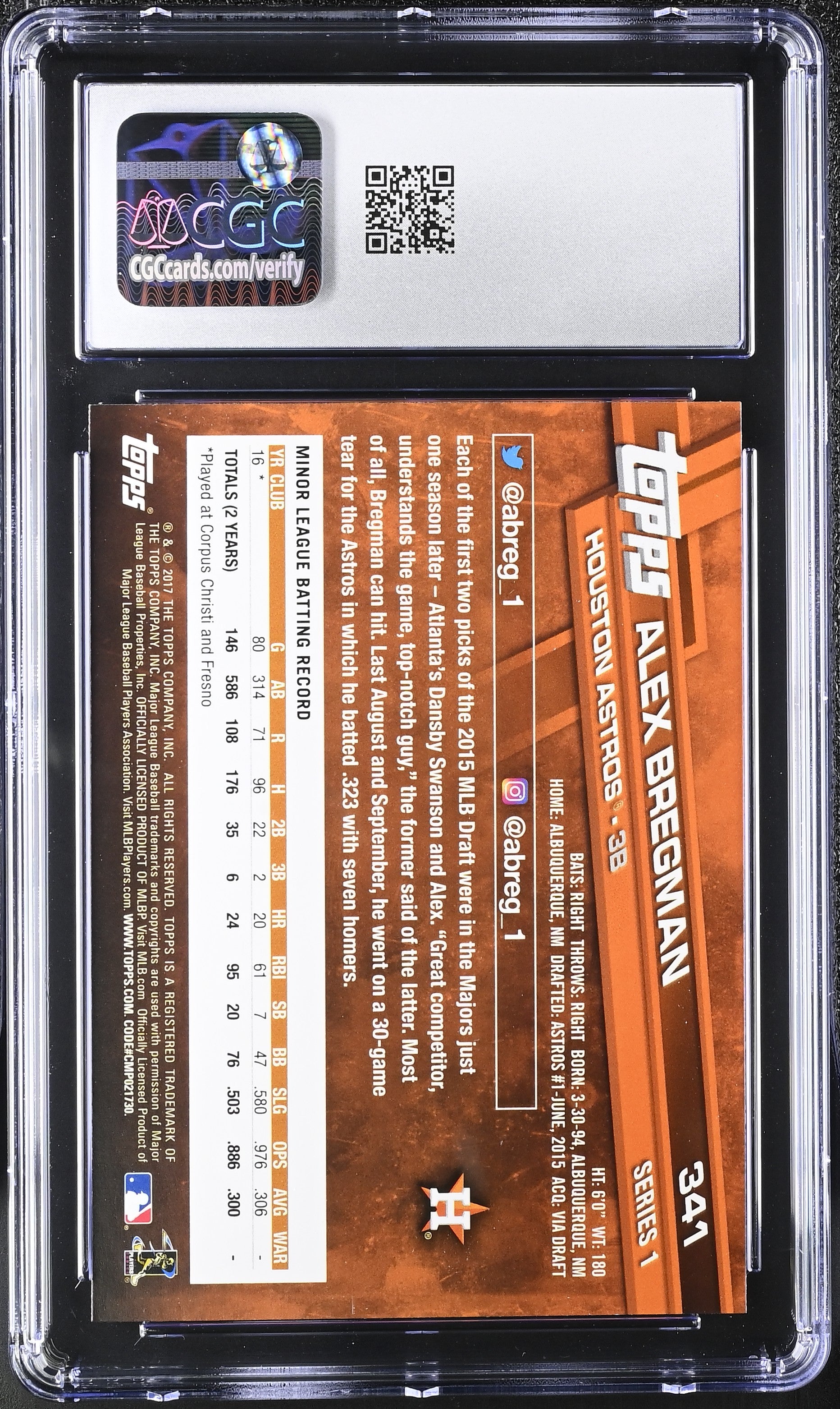 2017 Topps Alex Bregman #341 CGC 10