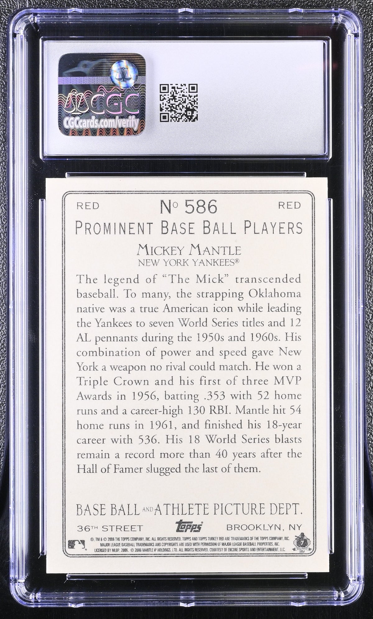 2006 Topps Turkey Red Mickey Mantle Red #586 CGC 10 New York Yankees