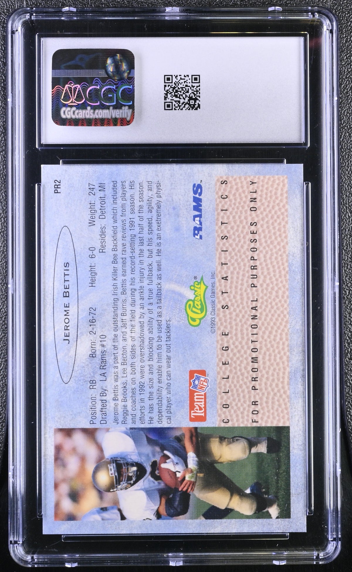 1993 Classic Jerome Bettis Rookie Gold Promos #PR2 CGC 9.5 Notre Dame