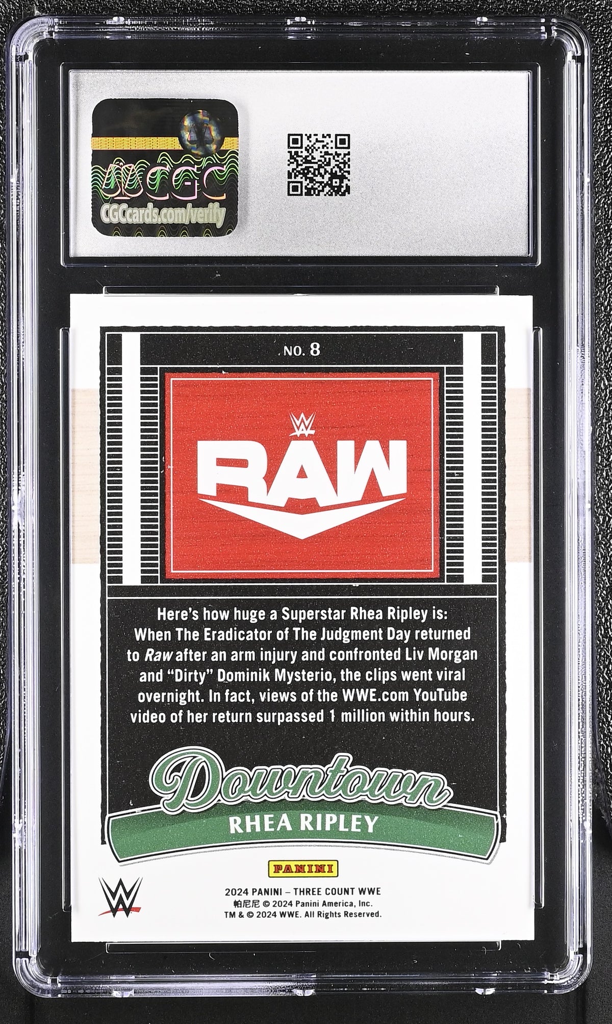 2024 Panini Three Count WWE Rhea Ripley Downtown #8 CGC 9.5