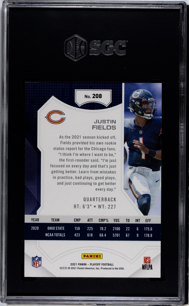 2021 Panini Playoff Justin Fields 2ND Down /50 Rookie #208 SGC 9.5 Chicago Bears