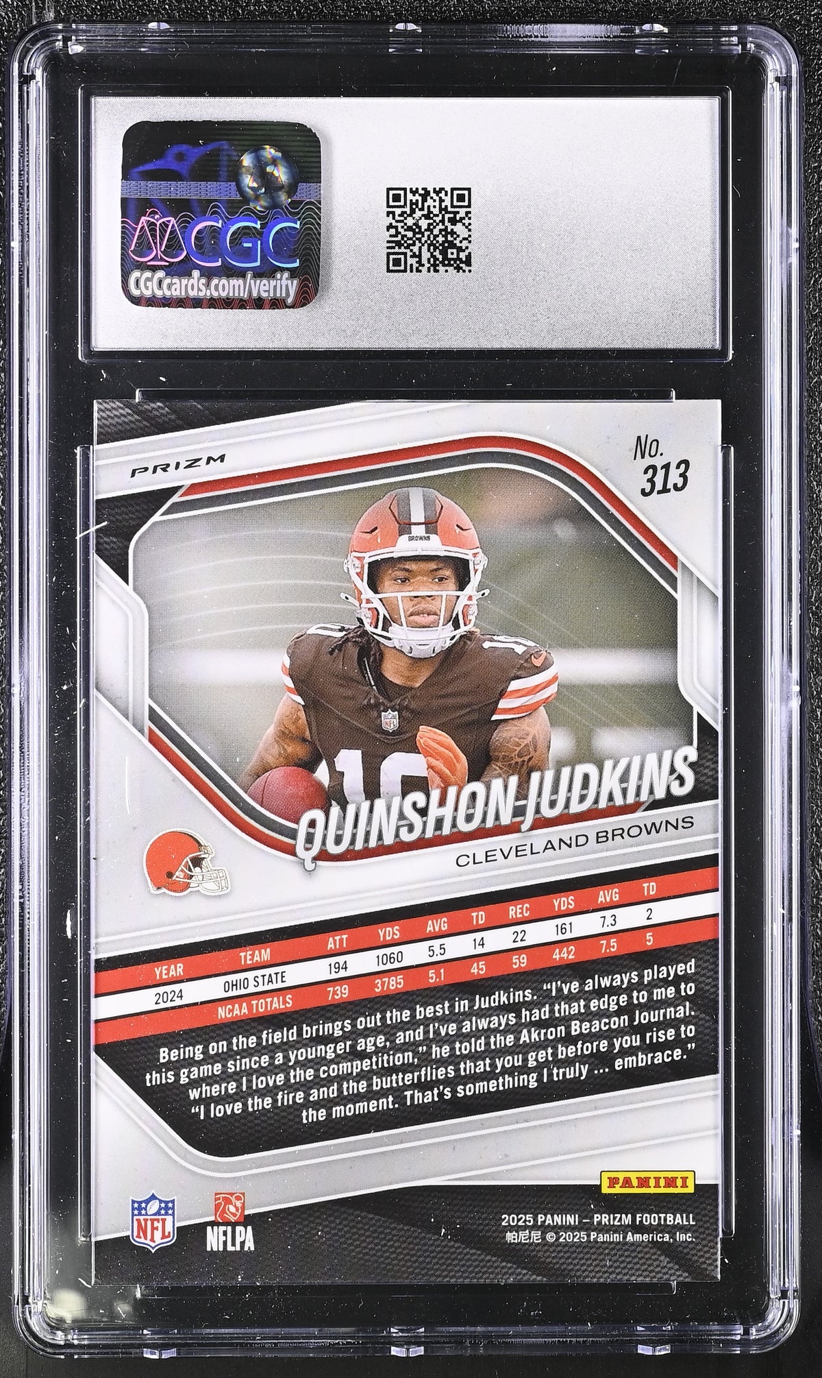 2025 Panini Prizm Quinshon Judkins Silver Rookie #313 CGC 9 Cleveland Browns