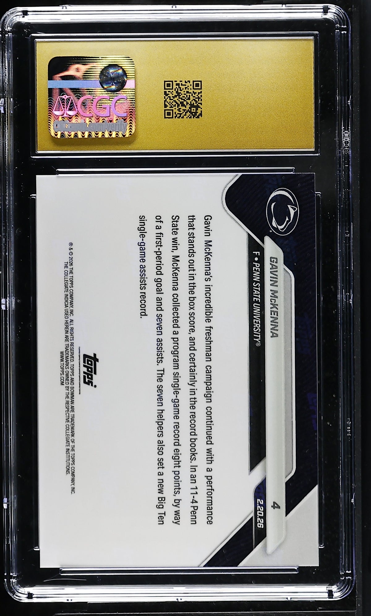 2025-26 Bowman U Now Gavin McKenna Rookie #4 CGC 10 Pristine Penn State