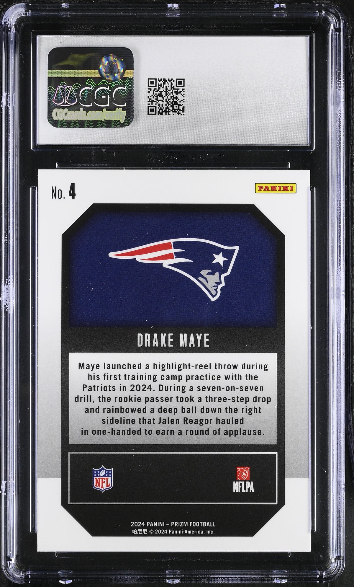 2024 Panini Prizm Drake Maye Rookie Emergent #4 CGC 9.5 New England Patriots