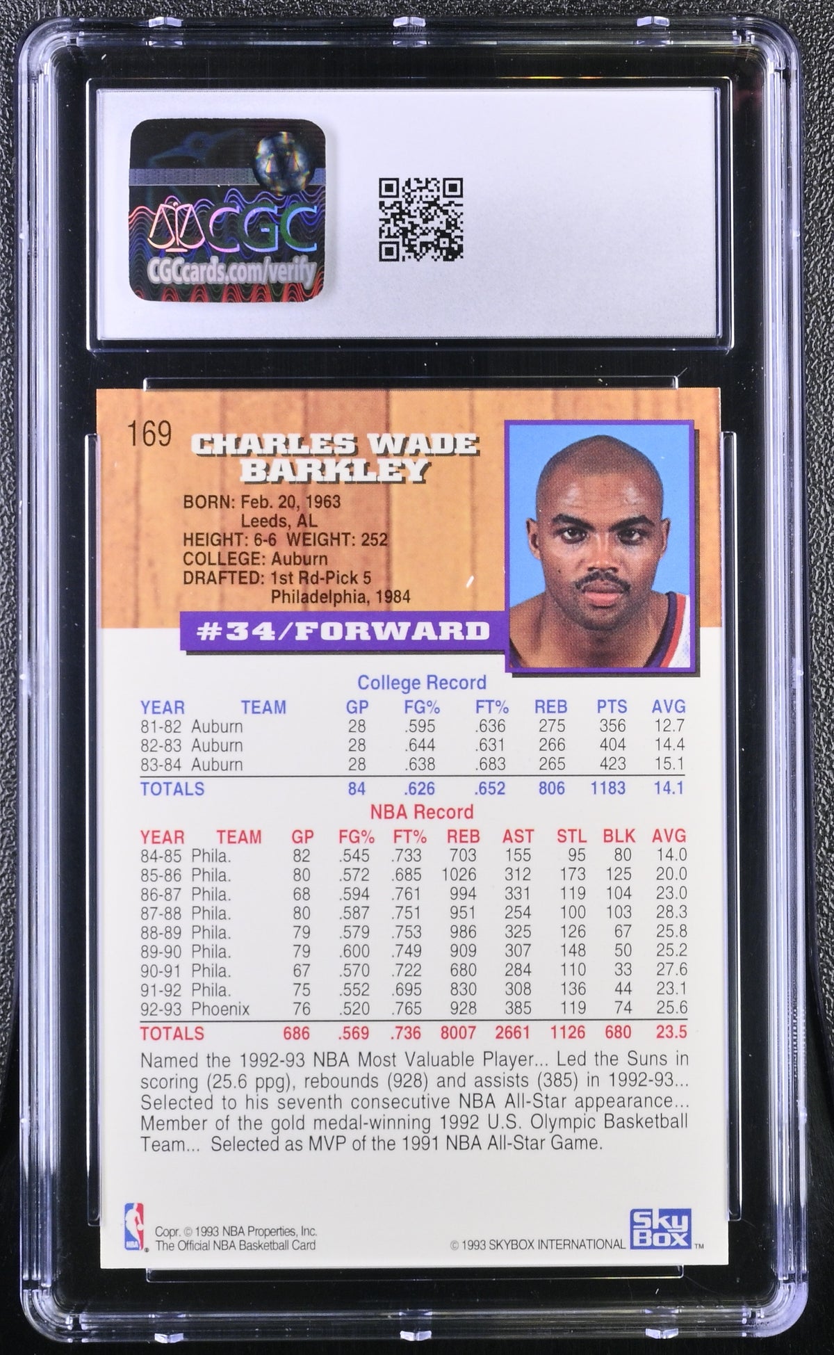 1993-94 Hoops Charles Barkley 5th Anniversary Gold #169 CGC 9.5 Phoenix Suns