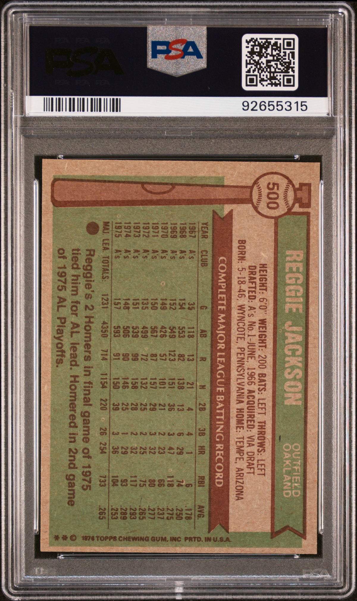 1976 Topps Reggie Jackson #500 PSA 5
