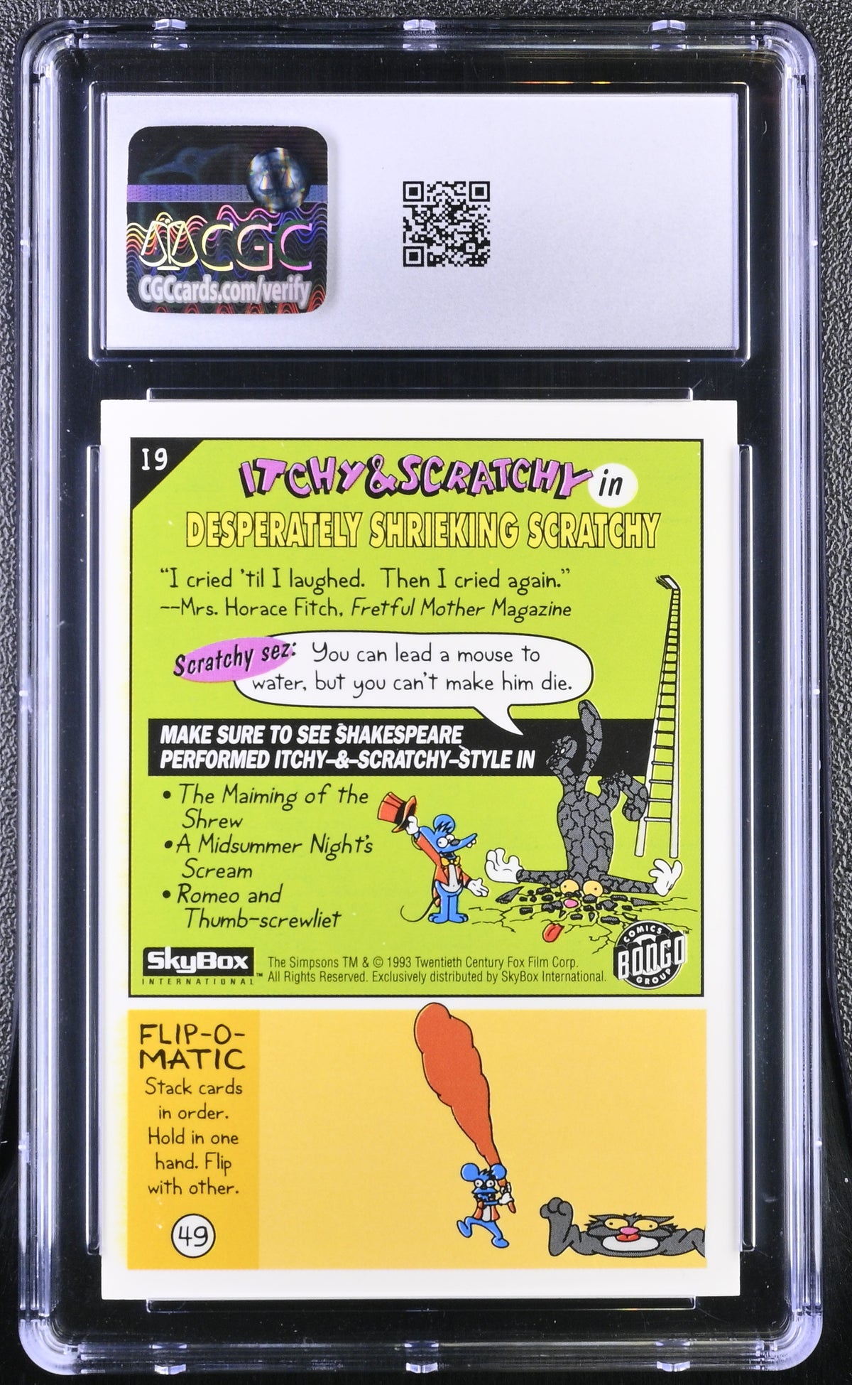 1993 Simpsons Series I Desperatly Shrieking Scratch I9 CGC 9.5 Itchy Scratchy