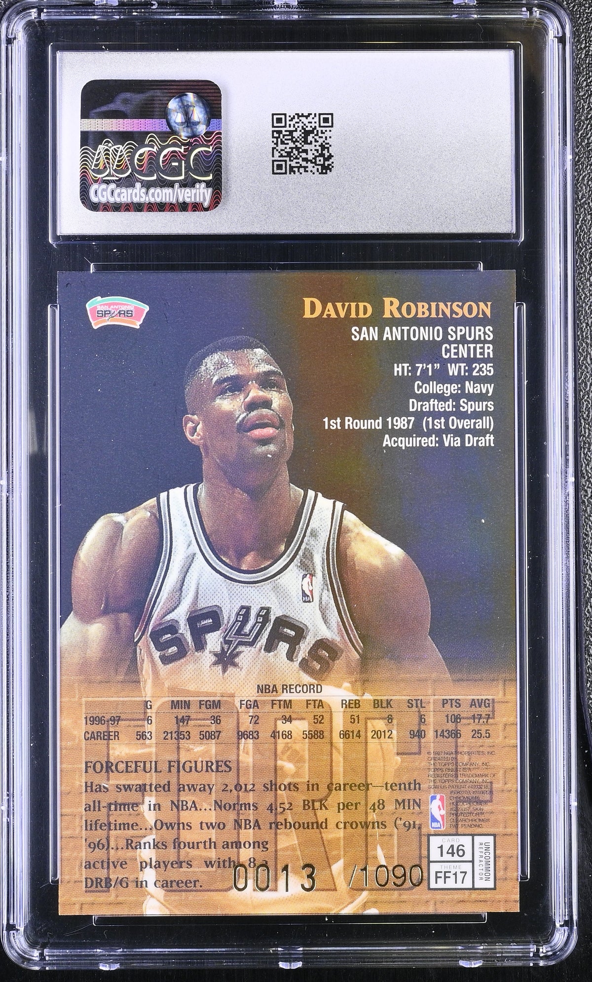 1997-98 Topps Finest David Robinson Refractor #146 CGC 9 San Antonio Spurs