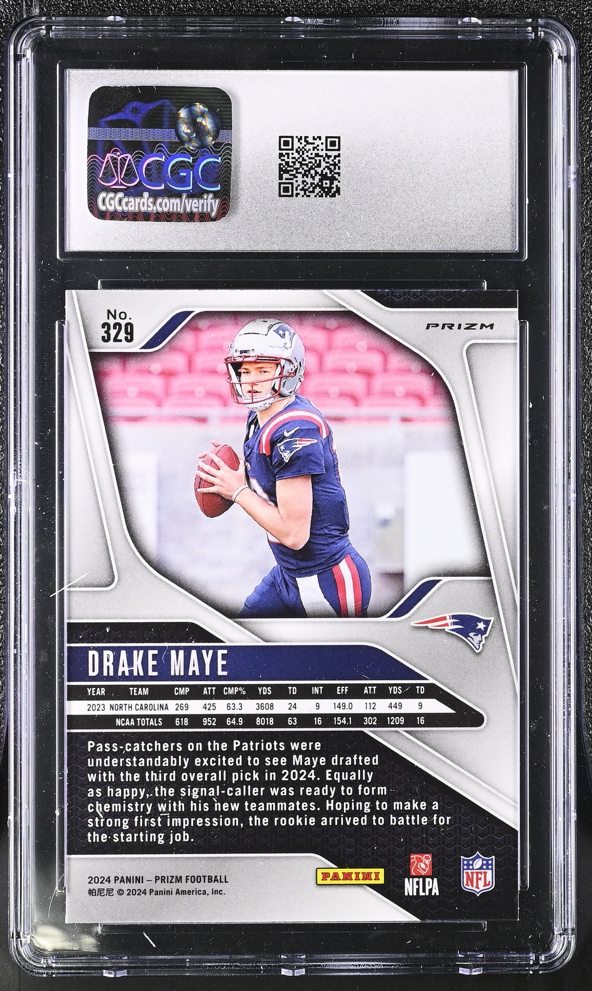2024 Panini Prizm Drake Maye Lazer Rookie #329 CGC 9 New England Patriots