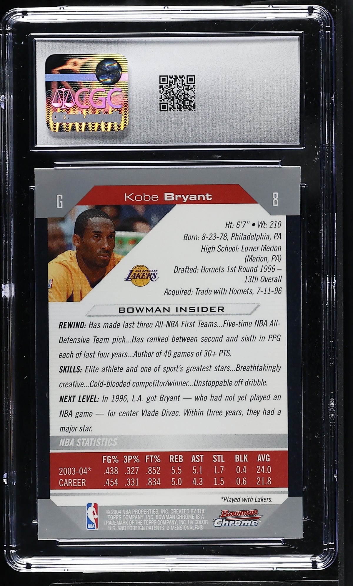 2004-05 Bowman Chrome Kobe Bryant #8 CGC 9 Los Angeles Lakers